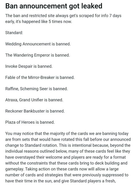 mtg leaked bans|ACTUAL Leaked Ban Announcement : r/magicTCG